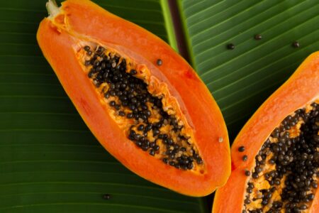 Papaya, exfoliation, enzymes, papain, skincare, glow, brightening, rejuvenation, natural, smooth, radiant, hydration, vitamins, softness, anti-aging, gentle, nourishing, refreshing, organic, renewal